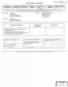 Collateral Receipt for Dinosaur Museum Units Exhibit B-34