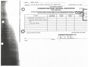 Collateral Receipt for Dinosaur Museum Units Exhibit B-35